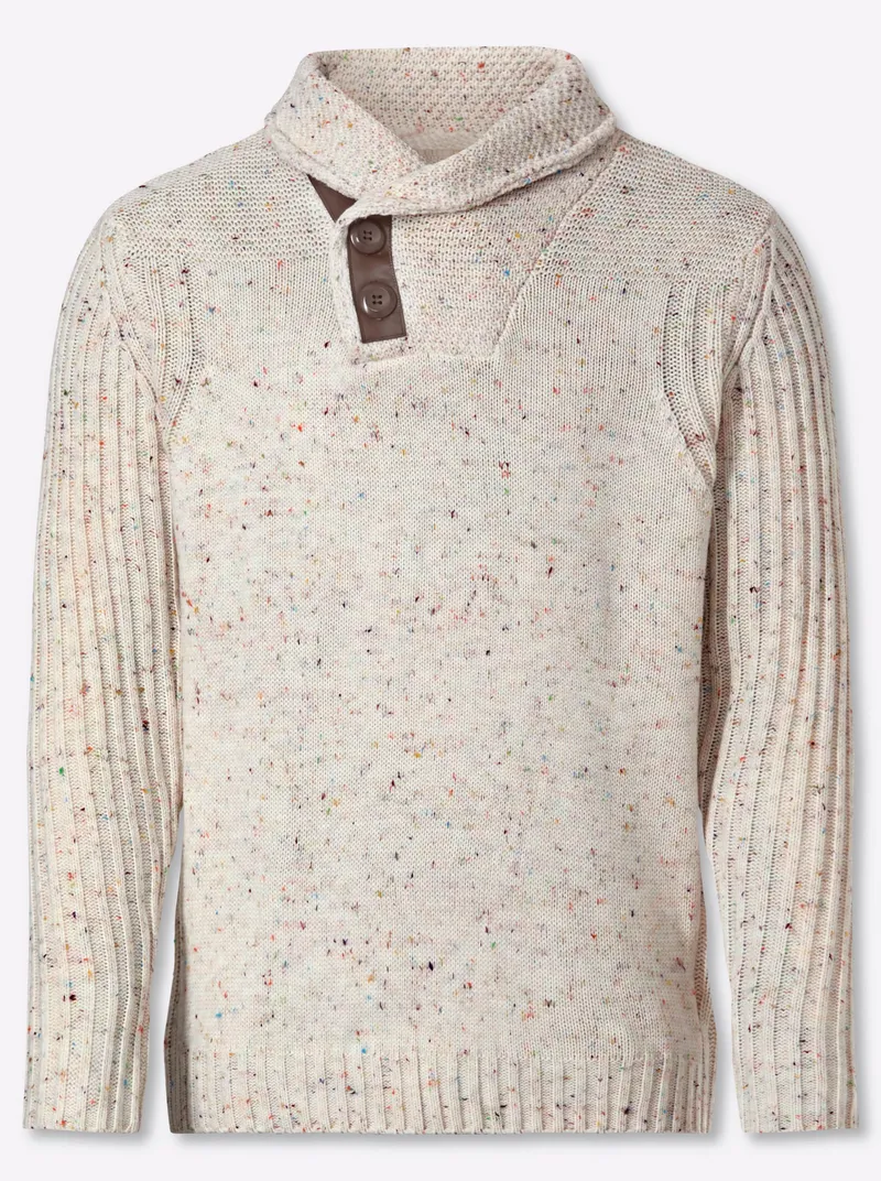 marco donati Schalkragenpullover ecru-gemustert, Ecru-gemustert, – Produktbild 1 von 2