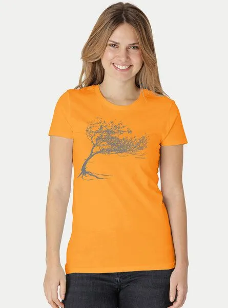 Peaces.bio - handbedruckte Biomode Peaces.bio - handbedruckte Biomode Bio-Damen-T-Shirt "Windy Tree", Hellorange, – Produktbild 1 von 3