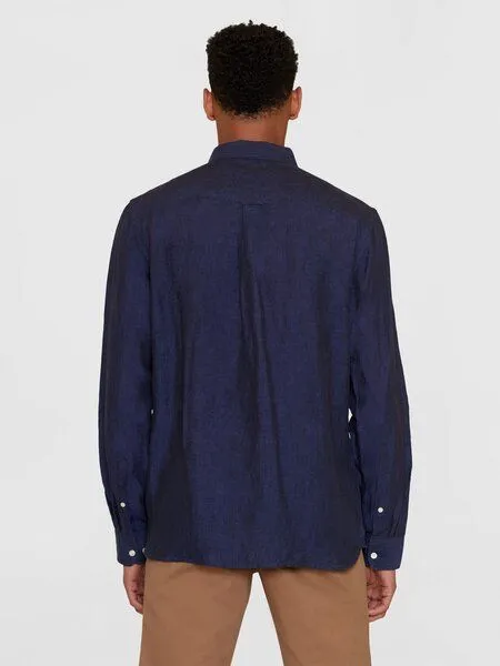 KnowledgeCotton Apparel KnowledgeCotton Apparel Leinenhemd Costum Fit, Yarndyed - total eclipse, – Produktbild 3 von 4