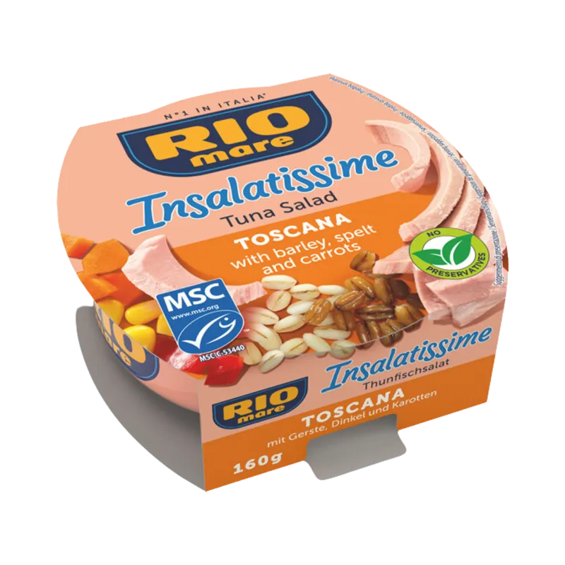 Rio Mare Rio Mare MSC Insalatissime Toscana, Thunfisch-Salat mit Gerste, Dinkel und Karotten, essfertig, 160 Gramm – Produktbild 1 von 1