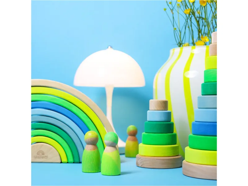 Grimms Grimms Neonfreunde aus Holz 3-teilig, bunt lasiert grün Durchmesser 3 cm, Höhe 6,5 cm, Grün, – Produktbild 2 von 2