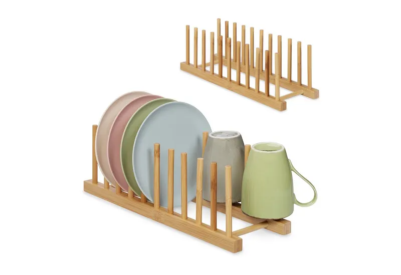 RELAXDAYS RELAXDAYS Geschirrständer 2er Set Tellerständer Bambus, Zubehör für Küchenspüle, Braun, – Produktbild 1 von 5