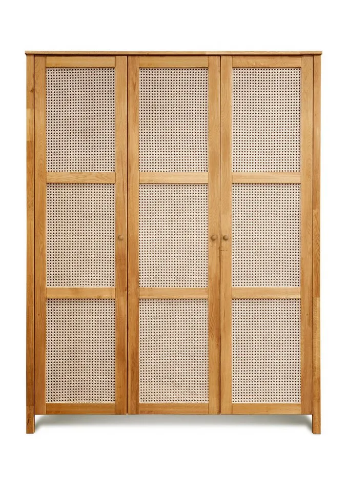 OTTO home Kleiderschrank Hällevik Eiche - aus FSC® Massivholz, Wiener Geflecht mit Soft-Close, 3 Türen– skandinavisches Design. Breite: 156 cm, Beige, – Produktbild 4 von 5