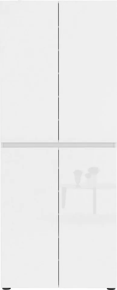 Home affaire Schuhschrank MISTER- Schuhregal, Made in Italy, 12 Fächer, 10 Einlegeböden (80x34x200 cm) Hochglanz lackiert, 4 Türen & mit Platz für ca. 36 paar Schuhe, Weiß, – Produktbild 4 von 5