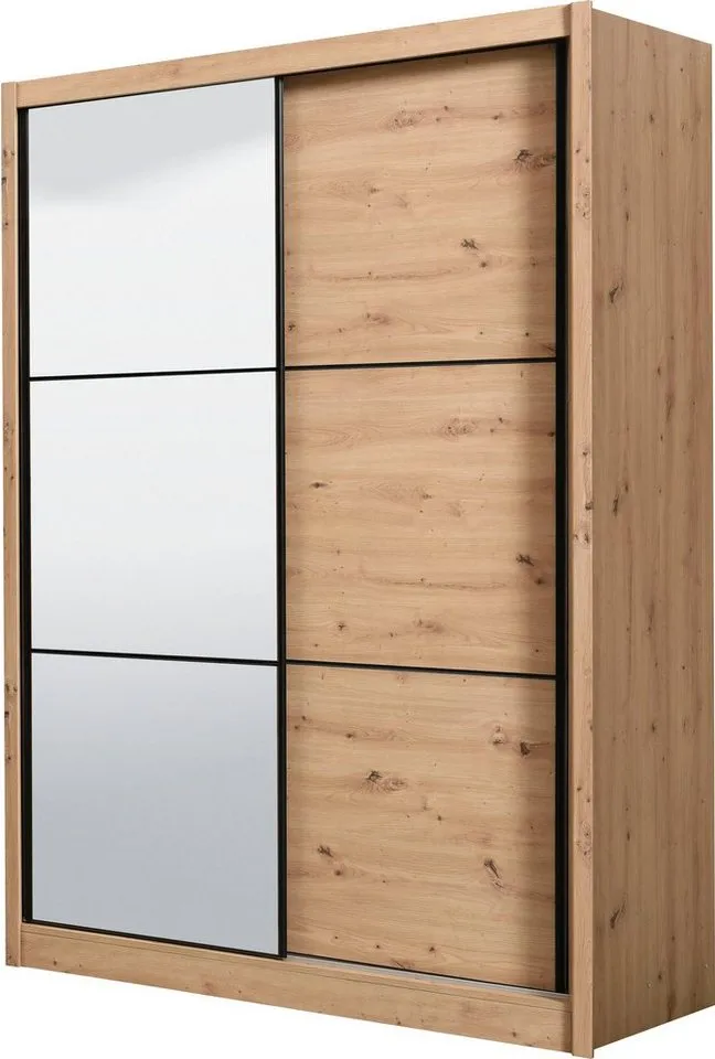 Home affaire Schwebetürenschrank Navara Kleiderschrank mit Spiegel Wäscheschrank Garderobe mit großzügiger Innenausstattung, FSC®-zertifiziert, in 3 Breiten, Beige, – Produktbild 4 von 5