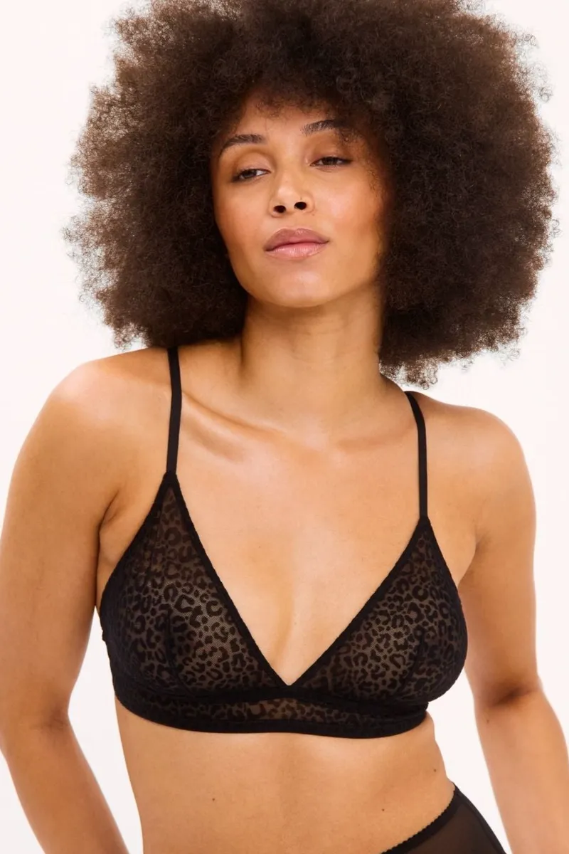 Understatement Understatement Damen vegan Bralette Mesh Triangle Schwarz Leopard, Schwarz, – Produktbild 2 von 2