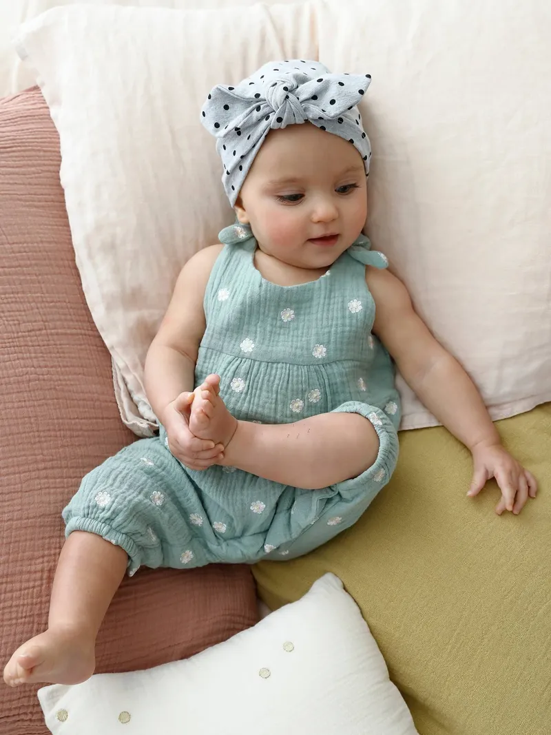 Vertbaudet Mädchen Baby Overall, Graugrün bedruckt, – Produktbild 1 von 4