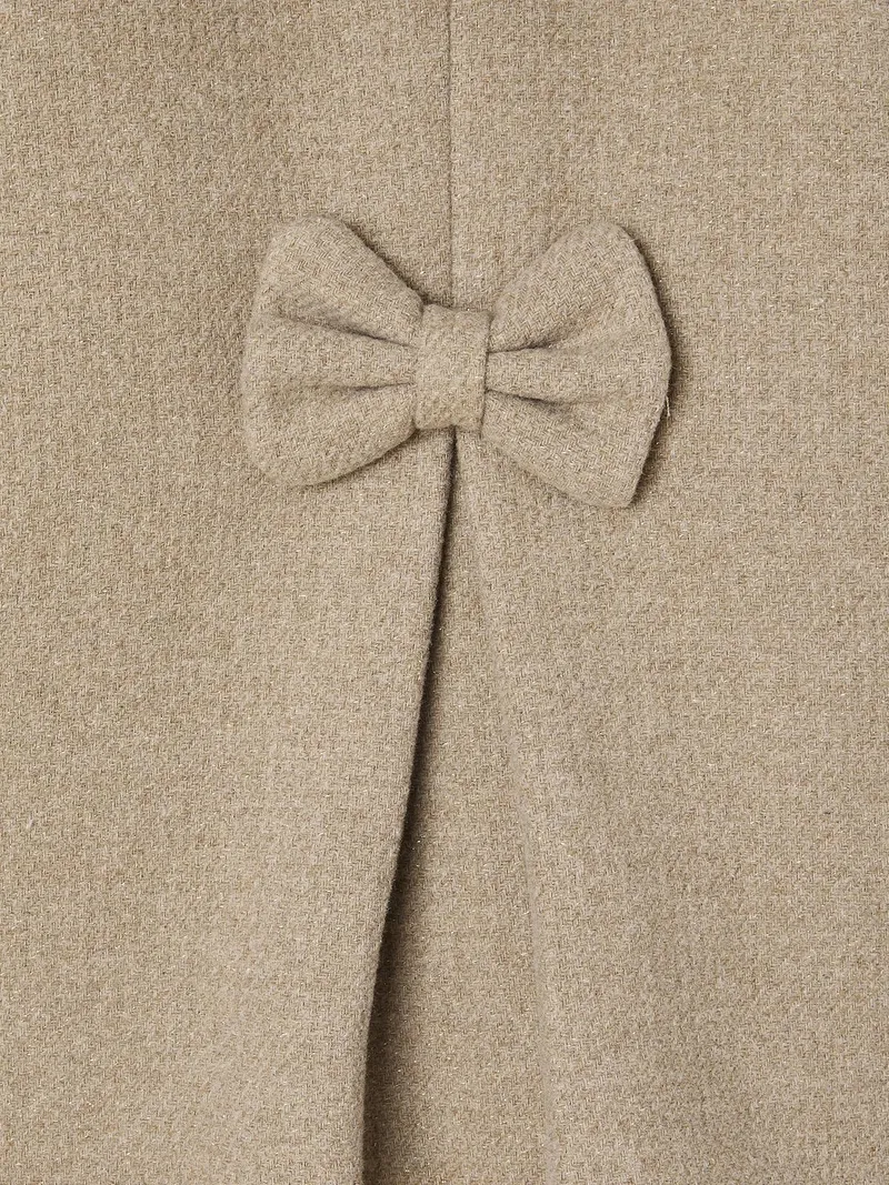 Vertbaudet Mädchen Wintermantel mit Kapuze und Schleife, Beige meliert, – Produktbild 4 von 4
