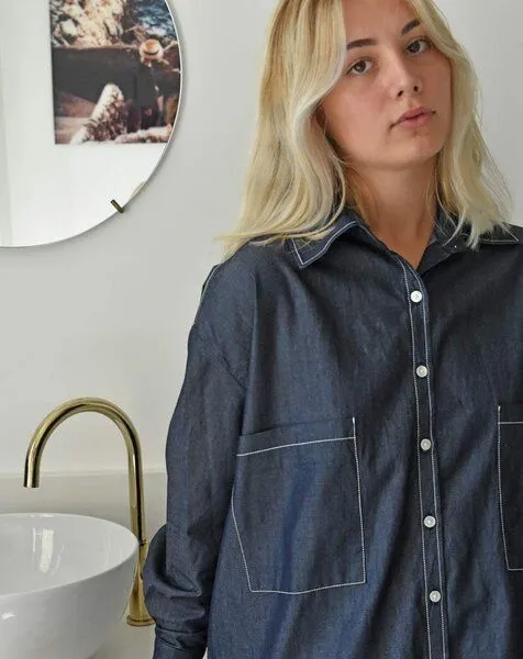 Aatise Aatise Hemdblusenkleid Langarm 100% Coton Chambray, Zazum, Blau, – Produktbild 2 von 4