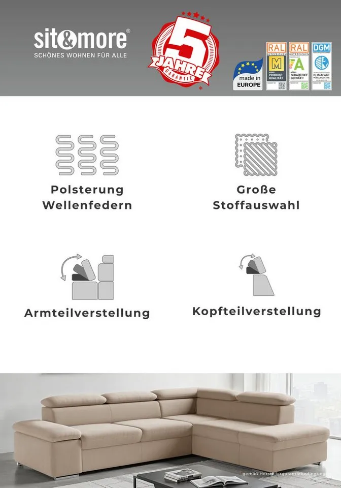 sit&more Polsterhocker Valantine, B: 101 cm, individuell zu kombinieren, Grau, – Produktbild 3 von 5