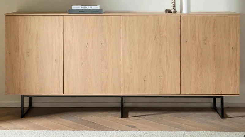 Furn.Design Sideboard Breda (Anrichte in Stone Eiche Dekor, 4-türig, 200 x 90 cm), 8 Fächer, Push-To-Open-Funktion, Beige, – Produktbild 3 von 5