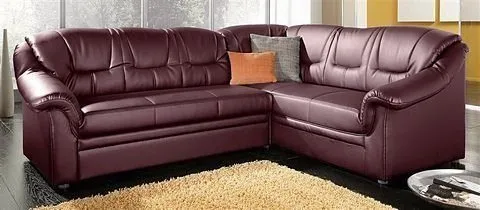 DOMO collection Ecksofa Montana, zeitlose Rückensteppung, bequeme Armlehnen, B.234cm, L-Form, wahlweise mit Bettfunktion, Grau|rot, – Produktbild 2 von 5