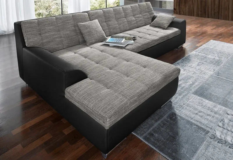 DOMO collection Ecksofa TREVISO viele Bezüge, auch in Cord, L-Form, 267x178 cm, mit Bettfunktion, inkl. Zierkissen, Unser Dauertiefpreis, Schwarz, – Produktbild 2 von 8