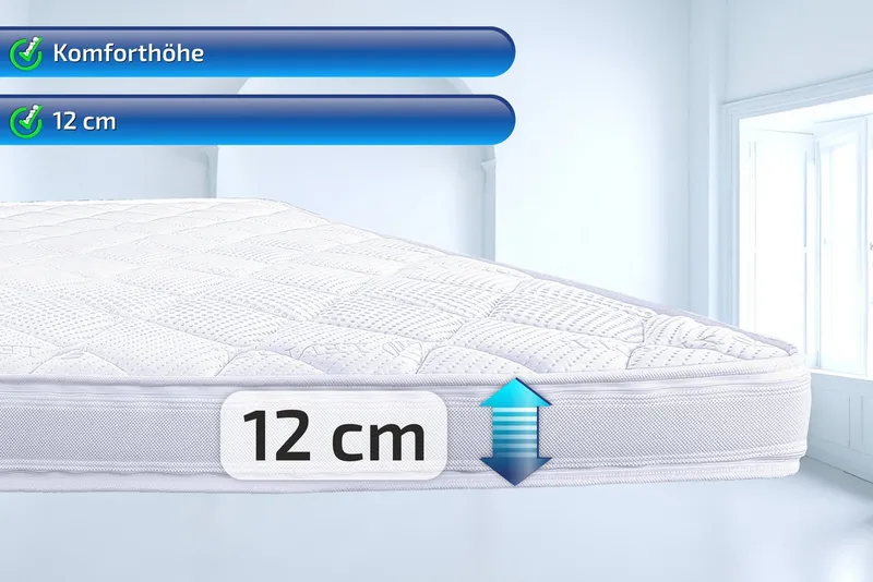 Matratzen Perfekt, Topper Viscotopper TOKIO, 12cm HOCH, mit sehr guter Körpernpassung EXTRA SOFT, 12 cm hoch, Viscoschaum, Topper mit Kern aus viscoelastischem Schaum und umlaufendem Klimaband, Weiß, – Produktbild 4 von 5