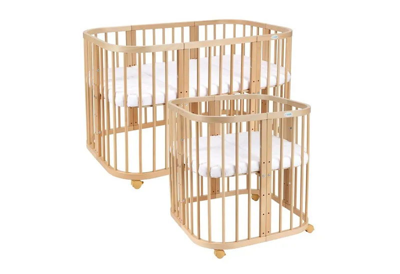 Waldin Waldin Babybett 7in1 mitwachsend, Beistellbett, Matratze, Rollen, Beige, – Produktbild 6 von 8