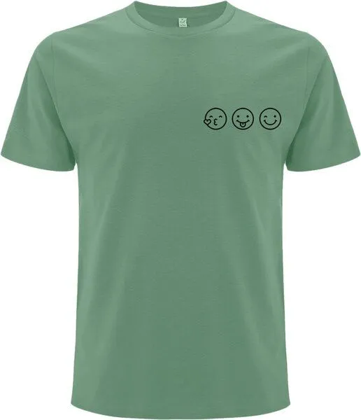 Spreecult Spreecult Smile - Bio und Fair - Männer Unisex T-Shirt - Smiley Emoji Shirt, Sage green, – Produktbild 2 von 3