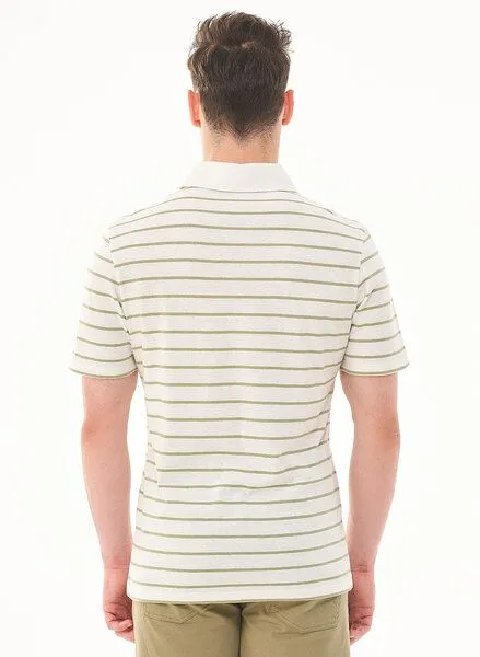 ORGANICATION ORGANICATION Gestreiftes Poloshirt aus Bio-Baumwolle und Leinen, Weiß(off white), – Produktbild 4 von 4