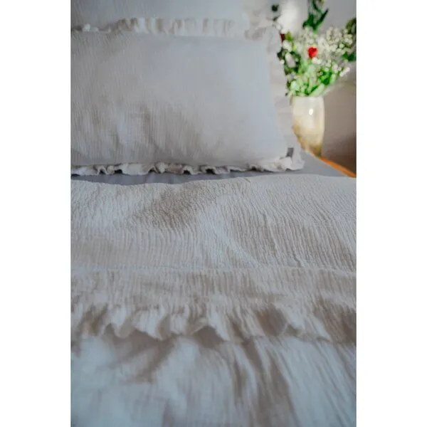 Hutch&Putch Hutch&Putch Musselin Bettwäsche Set mit Rüschen - 100% Bio-Baumwolle - mit Rüschen an Bettdecken- und Kissenbezug - atmungsaktiv und temperaturausgleichend, Off-white, – Produktbild 4 von 4