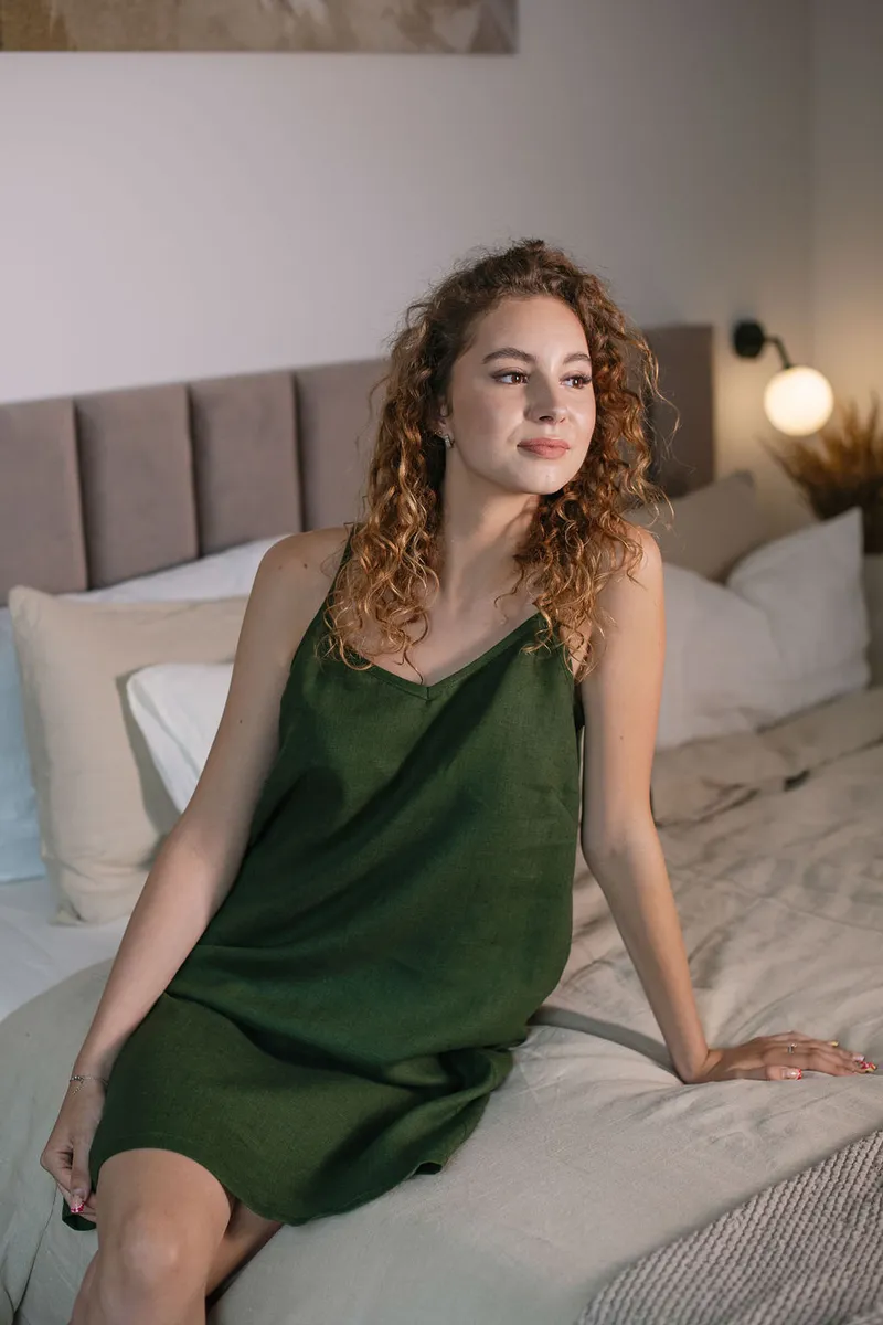 Amber Linen Amber Linen Damen vegan Nachthemd Lisa Waldgrün, Grün, – Produktbild 1 von 2