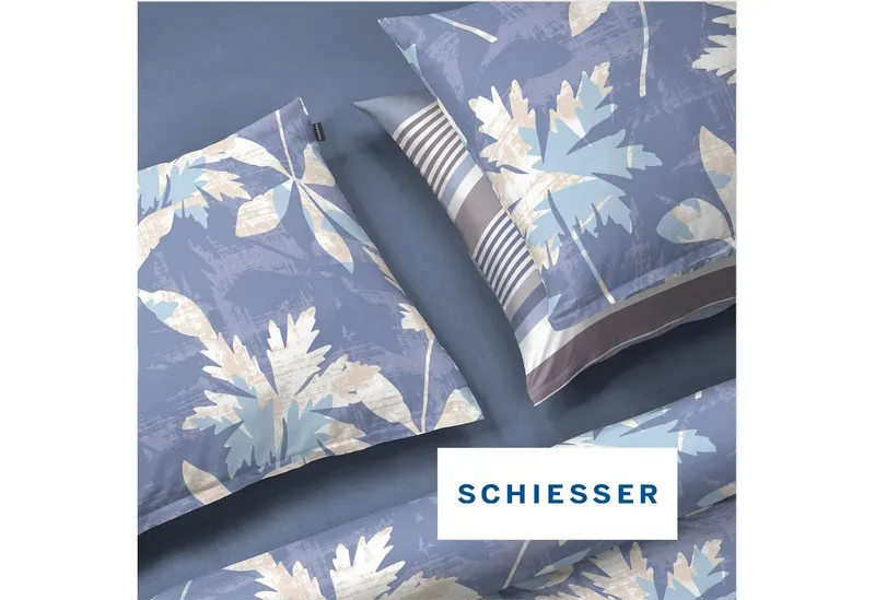 Schiesser Schiesser Bettwäsche Vera aus weichem Baumwoll-Satin mit floralem Muster, Satin, 2 teilig, OEKO-TEX® MADE IN GREEN, Blau, – Produktbild 5 von 5