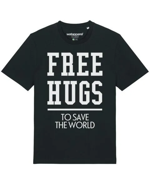 watapparel watapparel T-Shirt Unisex Free hugs to save the world, Black, – Produktbild 1 von 4