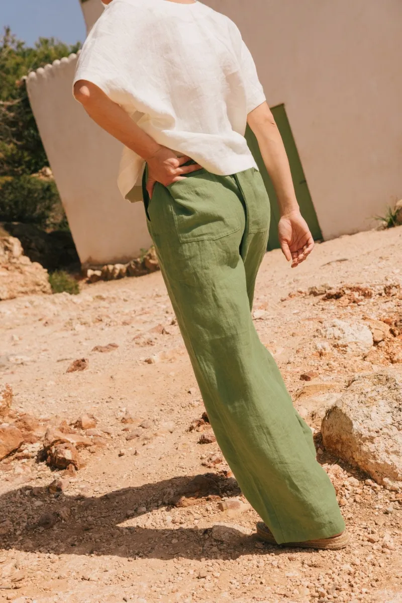 AmourLinen AmourLinen Damen vegan Hose Straight Barbora Matcha Grün, Grün, – Produktbild 1 von 2