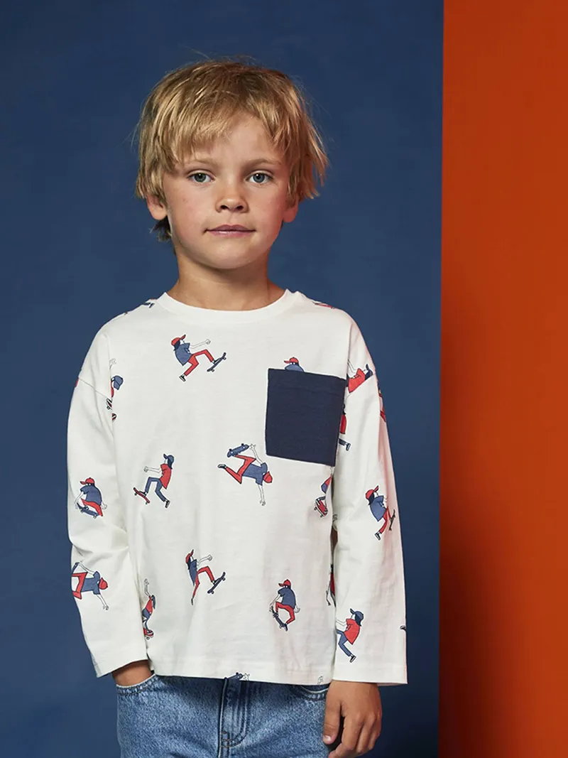 Vertbaudet Jungen Shirt Skater, Weiß bedruckt, – Produktbild 2 von 4