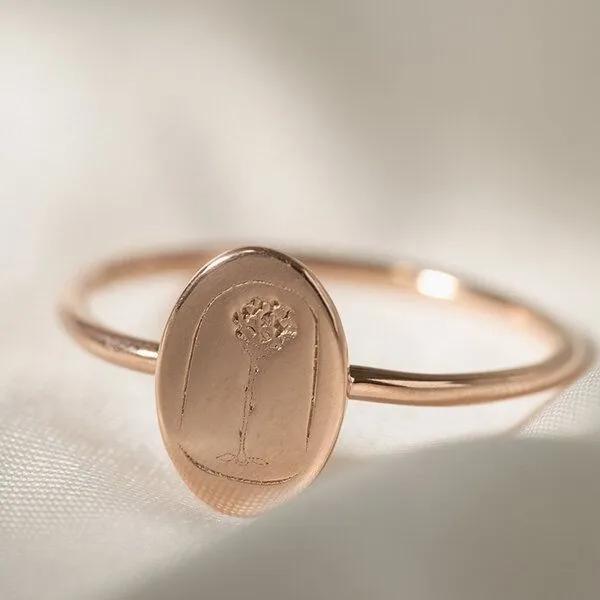 Eppi Eppi Ovaler Ring aus Silber mit der Gravur der Rose aus dem Kleinen Prinz, Gelb, – Produktbild 1 von 2