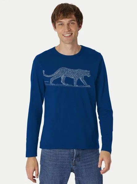 Peaces.bio - handbedruckte Biomode Peaces.bio - handbedruckte Biomode Bio-Herren-Langarmshirt "Leopard", Royal, – Produktbild 2 von 2