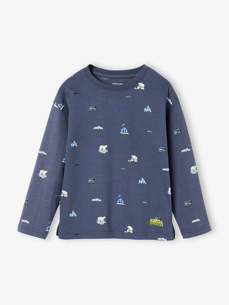 Vertbaudet Shirt mit Allover-Print Jungen mittel, Mittelblau, – Produktbild 1 von 3