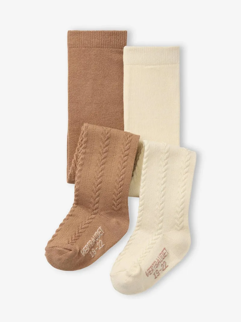Vertbaudet 2er-Pack Mädchen Baby Strumpfhosen Ajourstrick, Wollweiß, – Produktbild 1 von 2