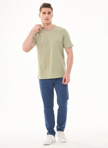 ORGANICATION ORGANICATION Gestreiftes T-Shirt aus Bio-Baumwolle und Leinen, Grün(olive), – Produktbild 2 von 4