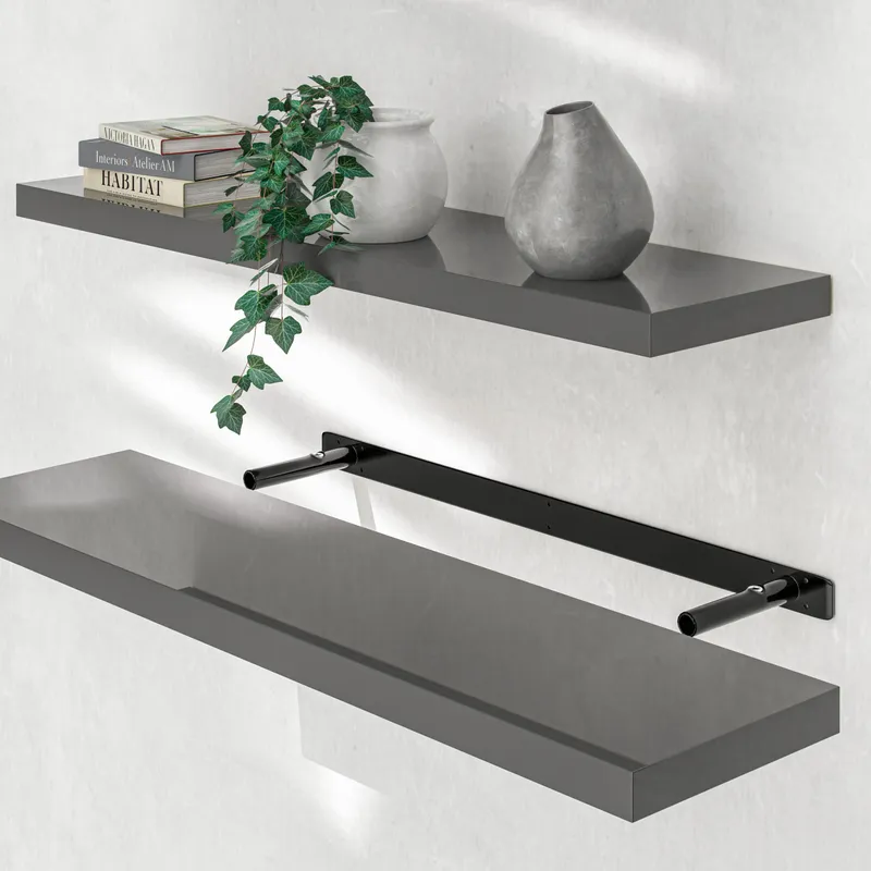 Casaria® Wandregal Schweberegal 90cm Hochglanz Grau + Halterung, Grau, – Produktbild 2 von 2