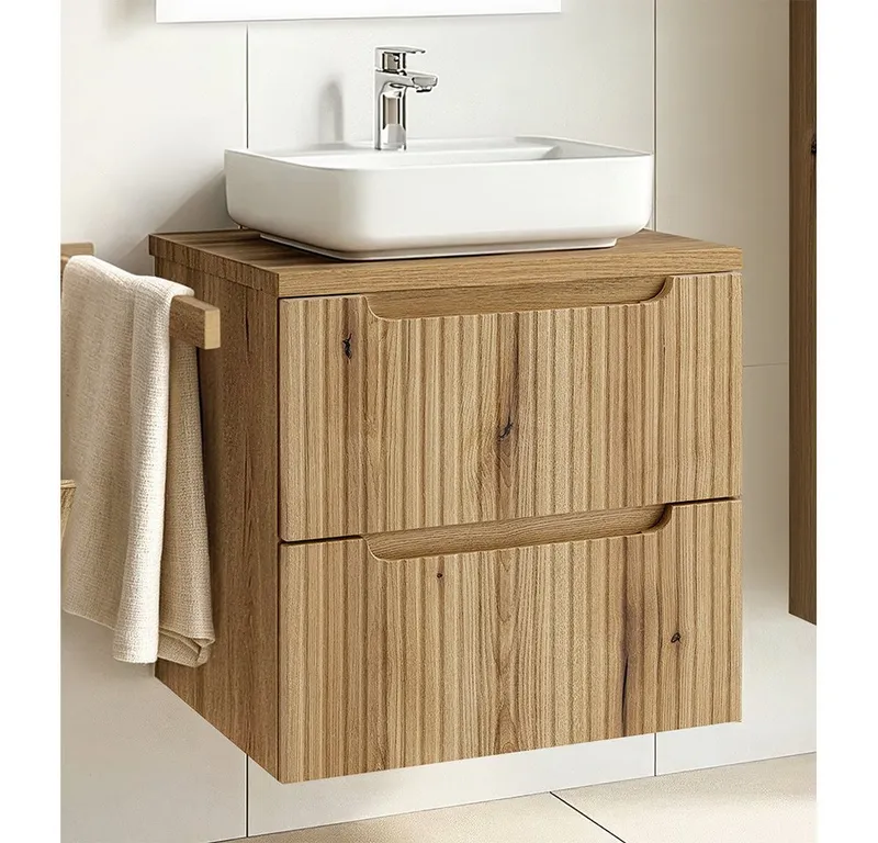 Lomadox Waschtisch NEWPORT-56-EVOKE, 60 cm, Eiche mit gerillter Front, Braun, – Produktbild 1 von 5