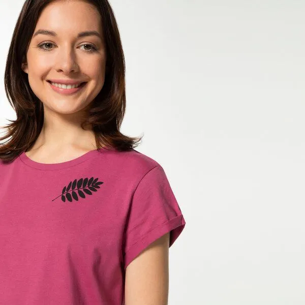 Spangeltangel Spangeltangel Damenshirt "Vogelbeerblätter", T-Shirt, gedrucktes florales Motiv, für Frauen, Rosa, – Produktbild 3 von 4
