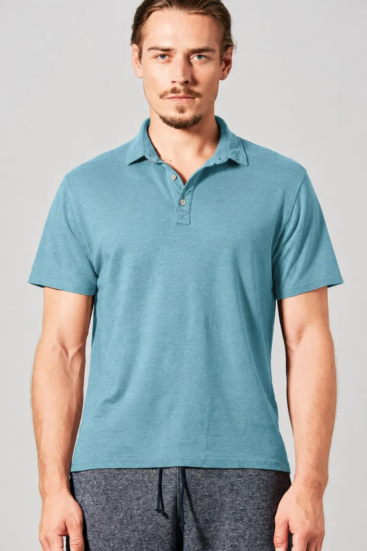 HempAge Hempage Herren vegan Polohemd Sporty Wave In Blau, Blau, – Produktbild 1 von 2