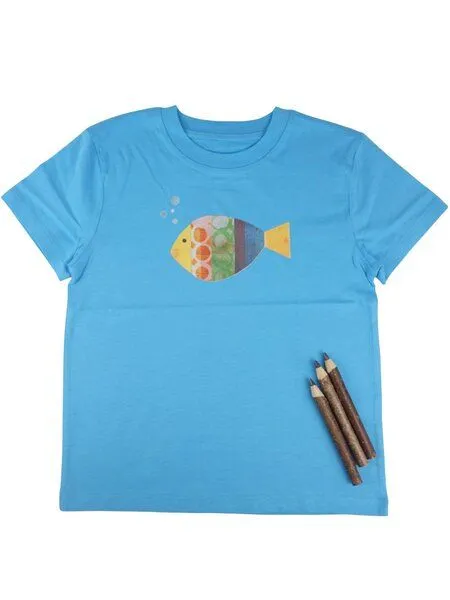 MelaDi Meladi Kinder Shirt aus Biobaumwolle - Fisch auf Aqua Blue – Produktbild 1 von 5