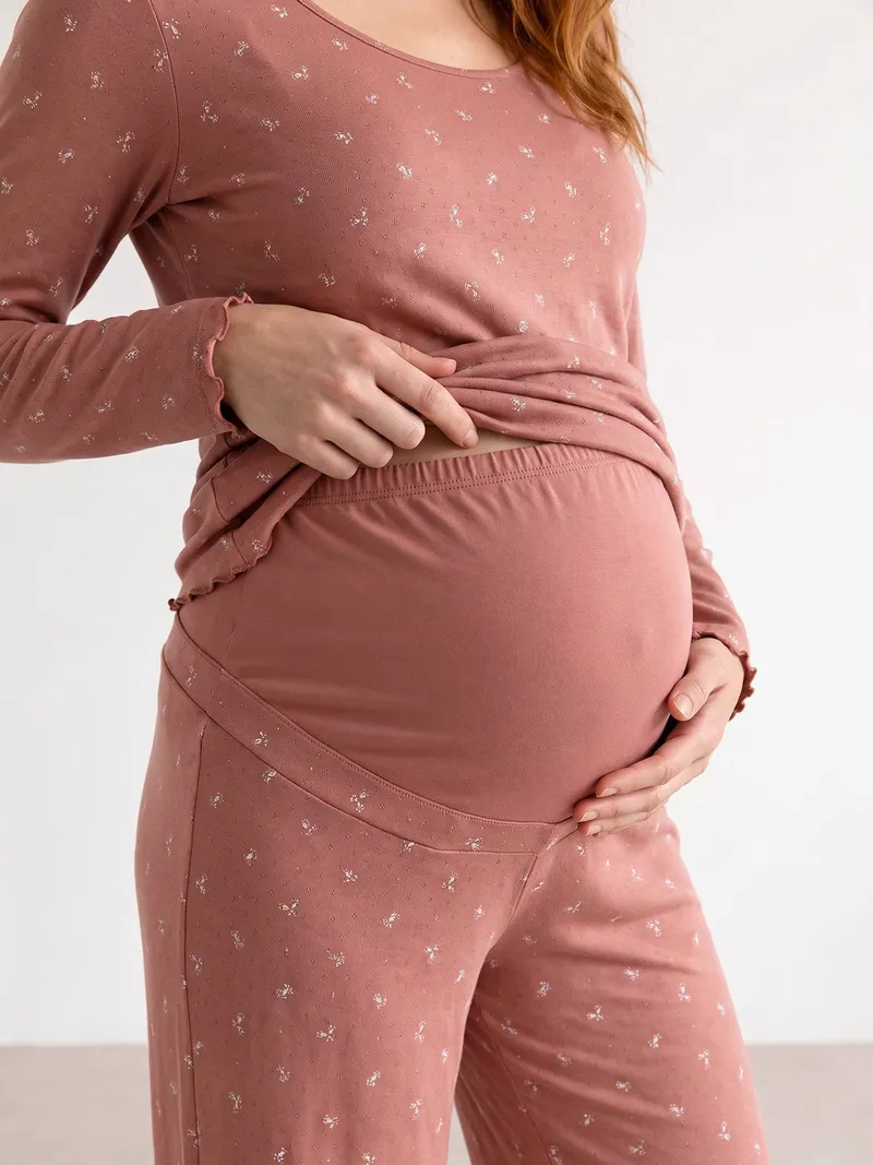 Vertbaudet Vertbaudet Umstands-Schlafanzug aus Shirt & Hose, Rosenholz, – Produktbild 2 von 4