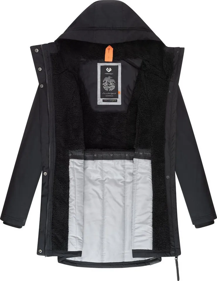 ragwear ragwear Wintermantel Elsien wasserdichter Winterparka mit Teddyfell-Futter, Schwarz, – Produktbild 1 von 3