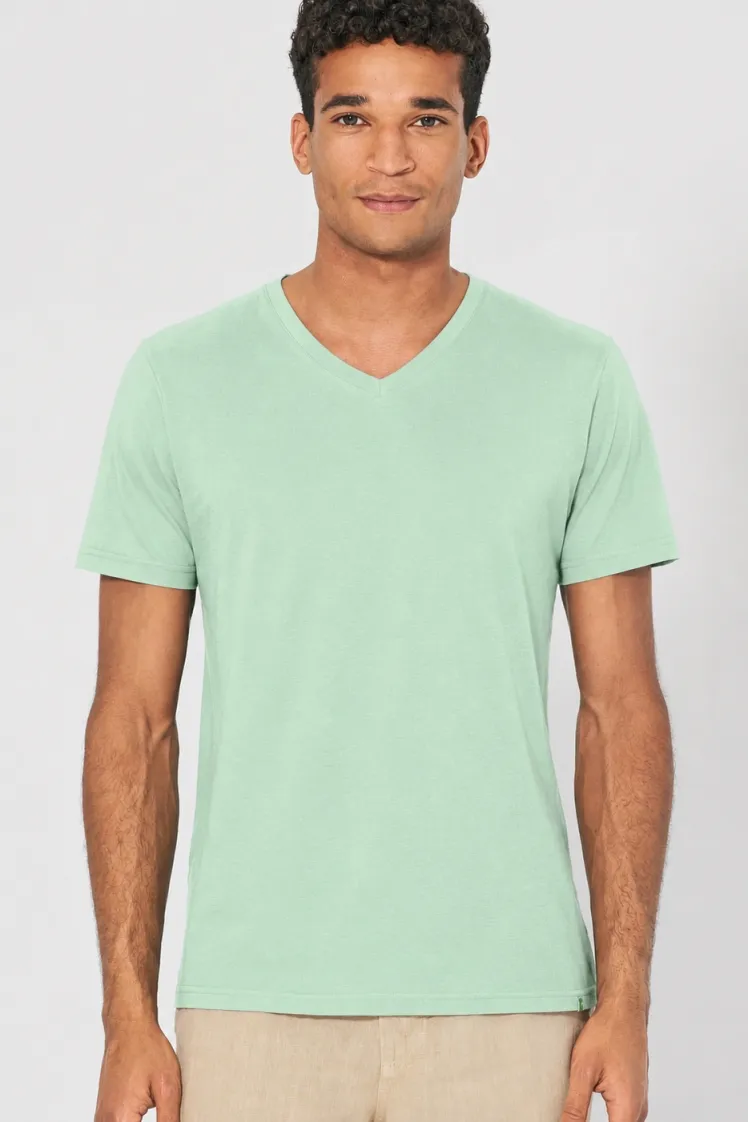 HempAge Hempage Herren vegan T-Shirt Mit V-Ausschnitt Schmal Geschnitten Mintgrün, Grün, – Produktbild 2 von 2