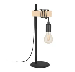 EGLO EGLO Tischleuchte TOWNSHEND Tischlampe, Holz, Stahl, Retro, Industrial, Wickeloptik, ohne Leuchtmittel, Wohnzimmer, Nachttischlampe, 1-flammig, schwarz, braun, 50x15,5x17,5cm – Produktbild 1 von 1
