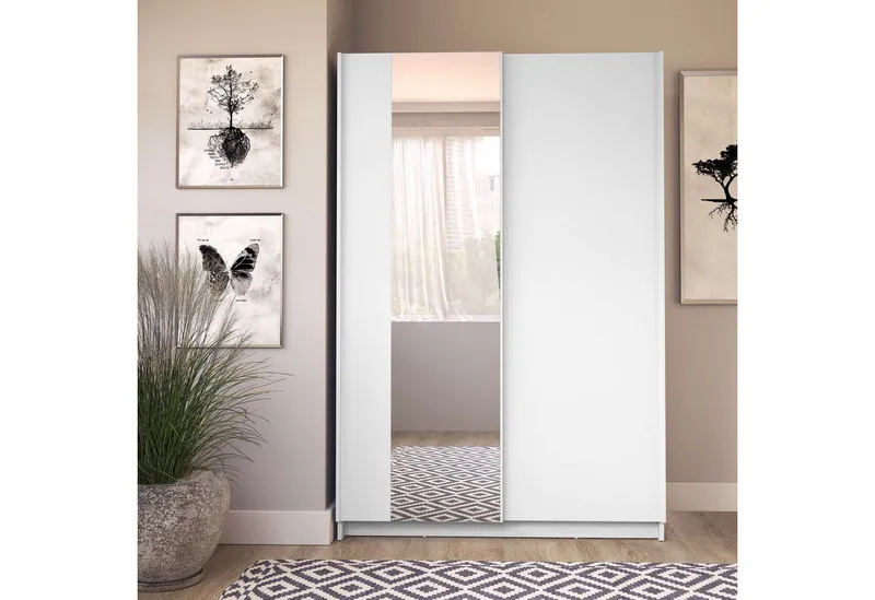 Home affaire Kleiderschrank Hildreth, Wäscheschrank, Schwebetüren, Versand nur 4,95! mit Spiegel, FSC®-zertifizierter Holzwerkstoff, Weiß, – Produktbild 1 von 4