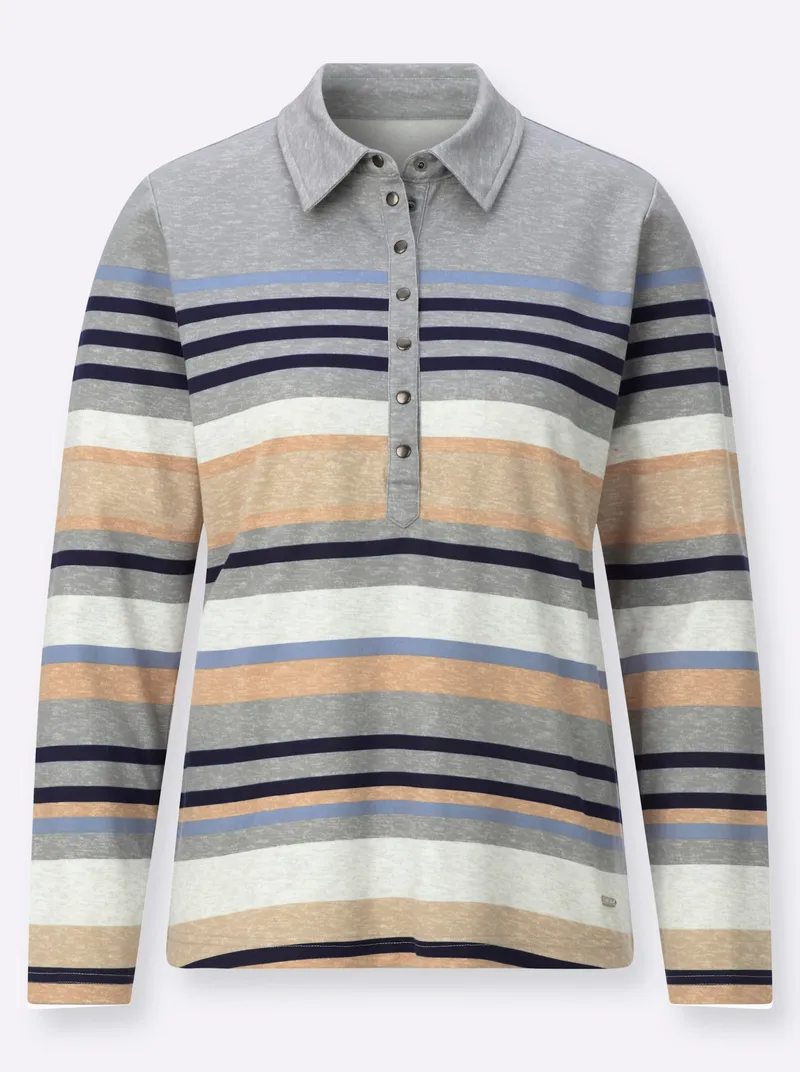 Witt Poloshirt grau-taubenblau-geringelt, Grau-taubenblau-geringelt, – Produktbild 2 von 2