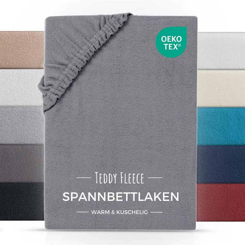 Carpe Sonno Spannbettlaken Teddy Fleece Winter Bettlaken 90x200 100x200 140x200 180x200 200x200, Fleece, Gummizug: rundum, (1 Stück), Kuscheliges Spannbettlaken 140x200 Warmes Spannbetttuch Grau, Grau, – Produktbild 1 von 5
