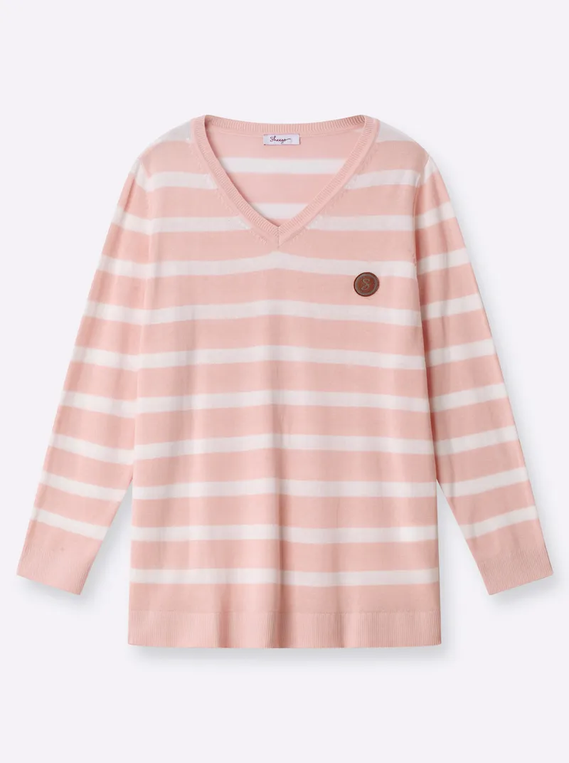 sheego Streifenpullover hellrosé-weiß-geringelt, Hellrosé-weiß-geringelt, – Produktbild 2 von 2