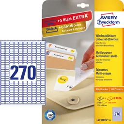 Avery Zweckform 6.750 Stick+Lift Etiketten 17,8 x 10 mm, A4 – Produktbild 1 von 1