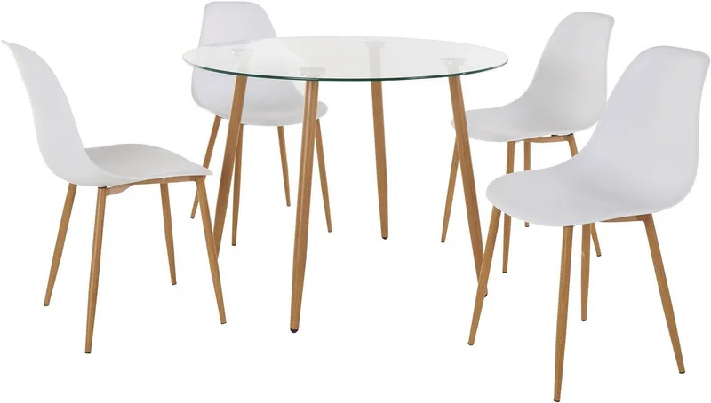 OTTO home Essgruppe Miller, (Set, 5-tlg), Glastisch mit 4 Stühlen (Kunststoffschale), Weiß, – Produktbild 3 von 5