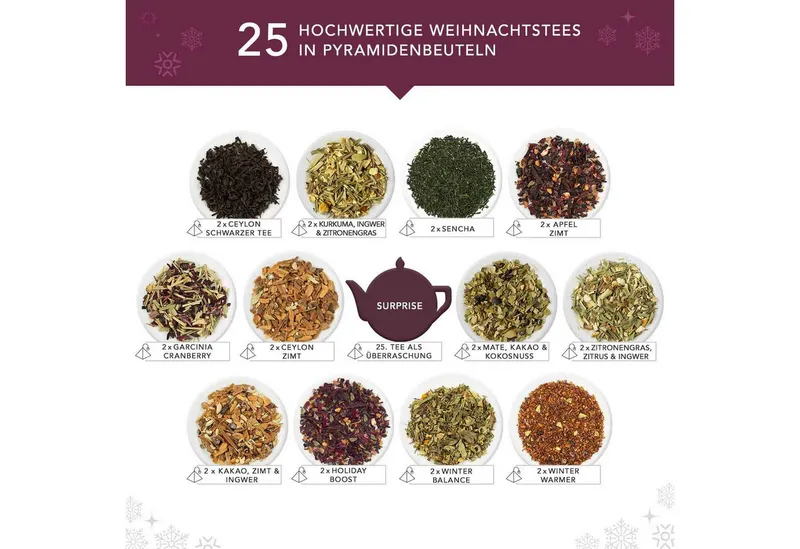 English Tea Shop English Tea Shop Tee Adventskalender "Santa's Secret", kompostierbare Pyramidenbeutel, 25 Tees in 13 Geschmacksrichtungen. – Produktbild 3 von 5