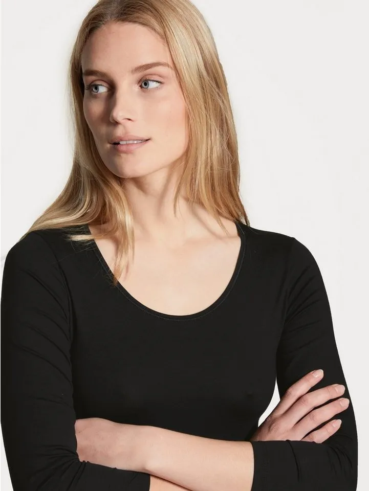 CALIDA CALIDA Body Natural Comfort 3/4-Arm, elastisch, Single Jersey, weich, Rundhals-Ausschnitt, Schwarz, – Produktbild 5 von 5