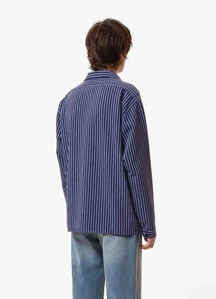 Nudie Jeans Nudie Jeans Berra Striped Worker Shirt - Blue – Produktbild 3 von 3